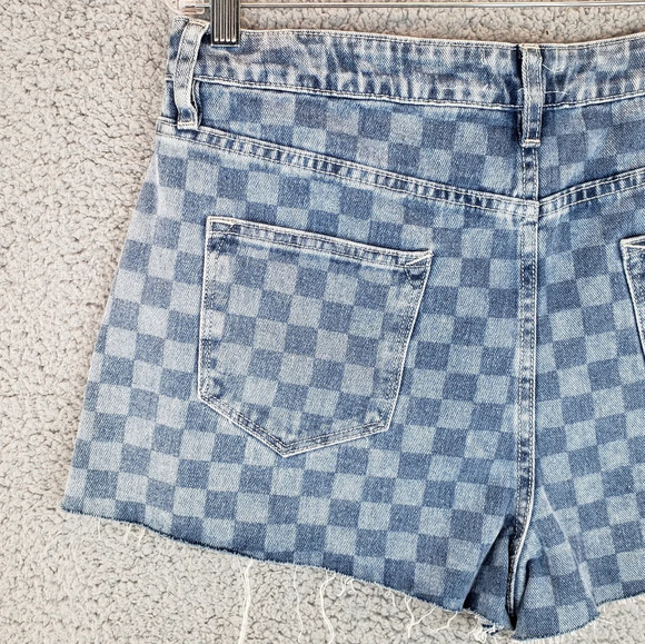 Vigoss Checker Print High Rise Raw Hem Denim Shorts Sz 32 - Picture 9 of 12